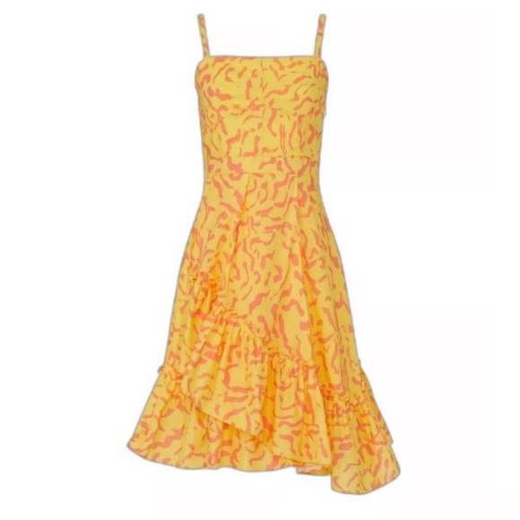 Derek Lam Women’s Sleeveless Midi Cotton Yellow Pink Ruffle Dress size 40 medium - Picture 1 of 13